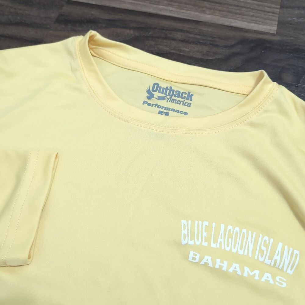 Outback America Performance Mens Blue Lagoon Island‎ Shirt Bahamas Yellow